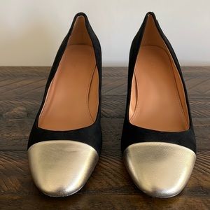 JCREW Factory Black/Gold Suede-like and Smooth Leather Closed Toe Pumps, Sz 8